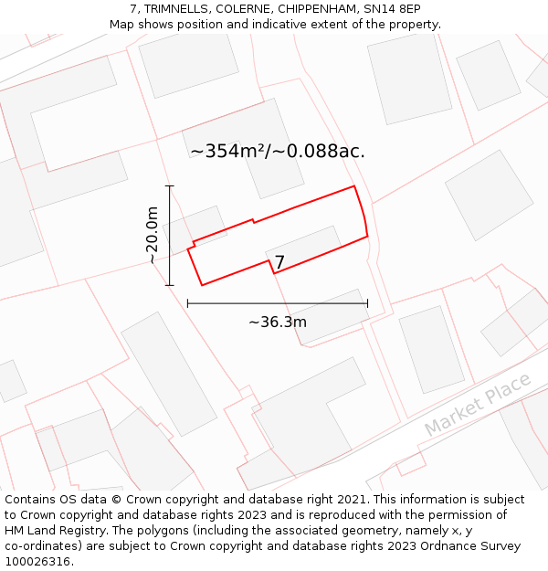 7, TRIMNELLS, COLERNE, CHIPPENHAM, SN14 8EP: Plot and title map