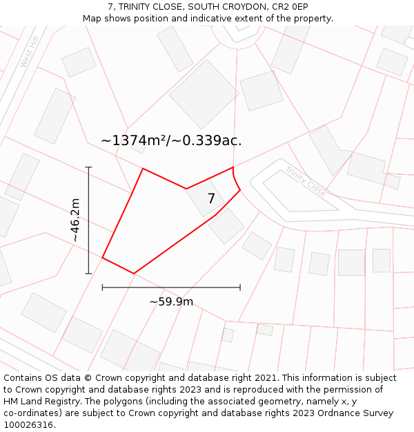 7, TRINITY CLOSE, SOUTH CROYDON, CR2 0EP: Plot and title map