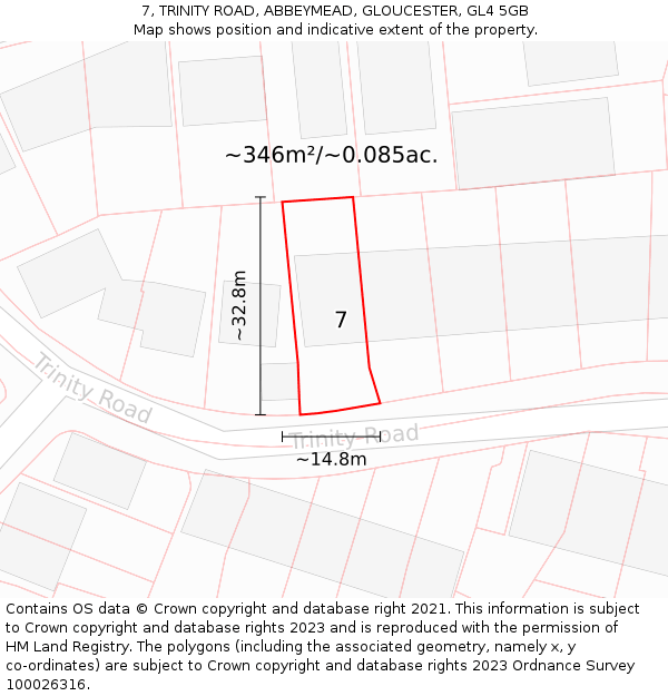 7, TRINITY ROAD, ABBEYMEAD, GLOUCESTER, GL4 5GB: Plot and title map