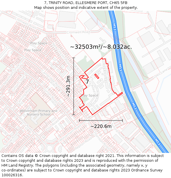 7, TRINITY ROAD, ELLESMERE PORT, CH65 5FB: Plot and title map