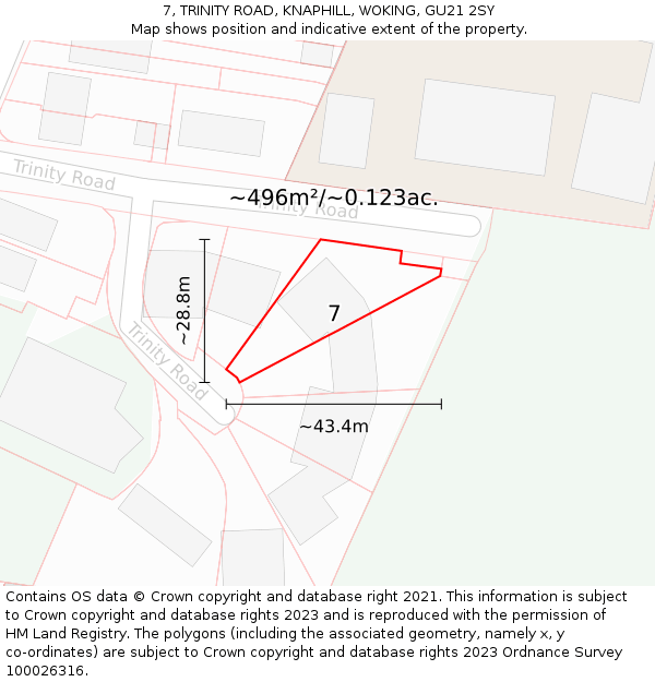 7, TRINITY ROAD, KNAPHILL, WOKING, GU21 2SY: Plot and title map