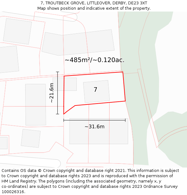 7, TROUTBECK GROVE, LITTLEOVER, DERBY, DE23 3XT: Plot and title map