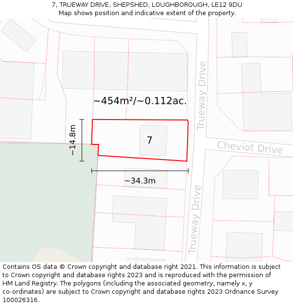 7, TRUEWAY DRIVE, SHEPSHED, LOUGHBOROUGH, LE12 9DU: Plot and title map