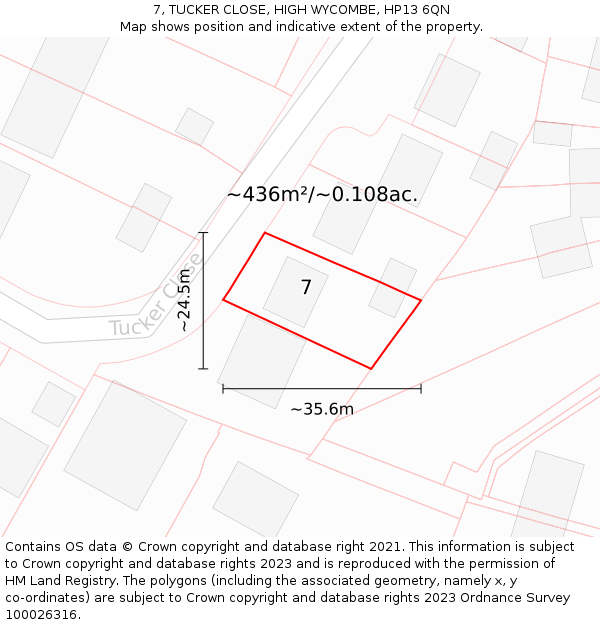 7, TUCKER CLOSE, HIGH WYCOMBE, HP13 6QN: Plot and title map