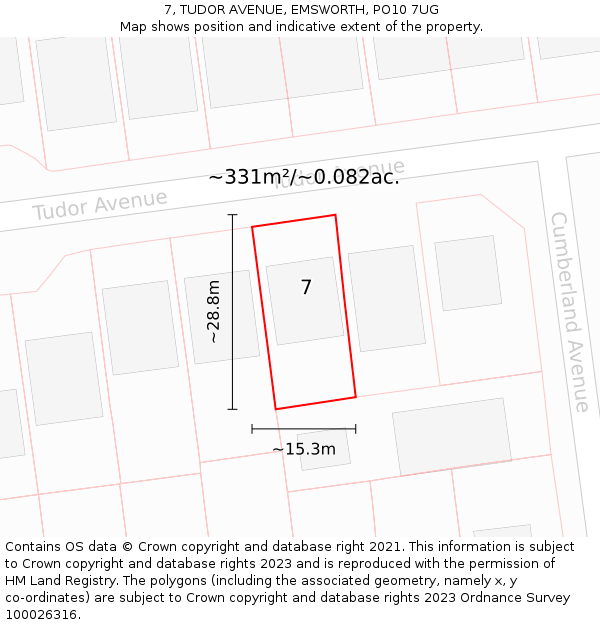 7, TUDOR AVENUE, EMSWORTH, PO10 7UG: Plot and title map