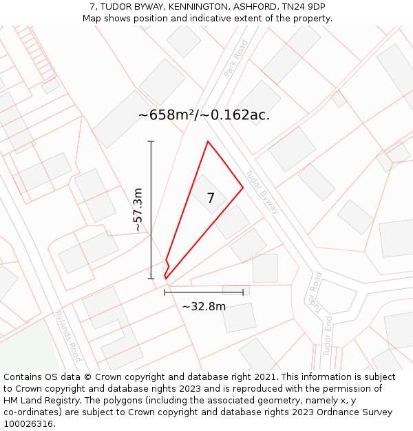 7, TUDOR BYWAY, KENNINGTON, ASHFORD, TN24 9DP: Plot and title map