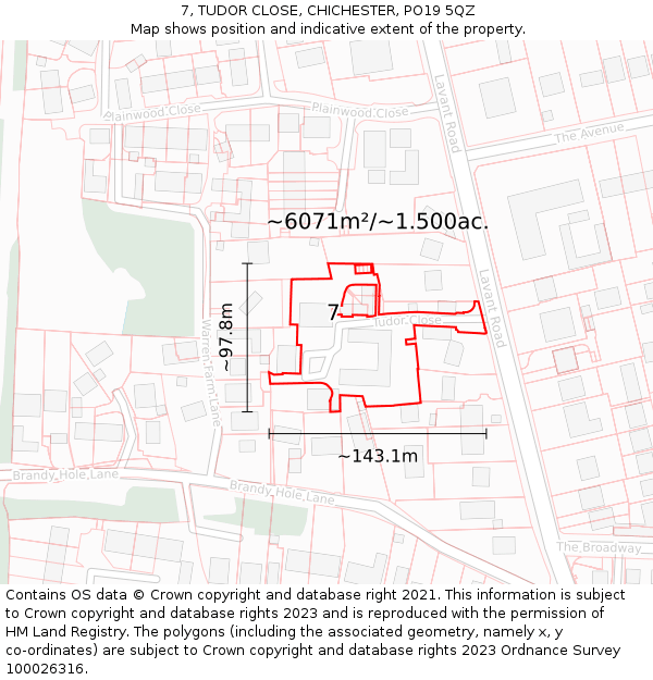 7, TUDOR CLOSE, CHICHESTER, PO19 5QZ: Plot and title map