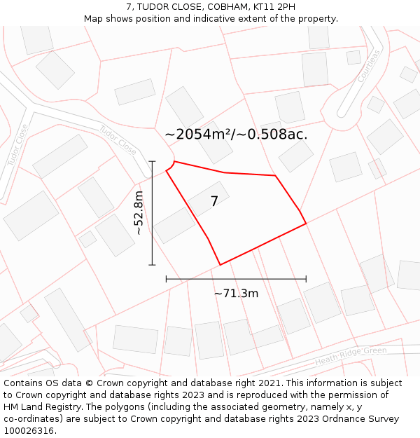 7, TUDOR CLOSE, COBHAM, KT11 2PH: Plot and title map