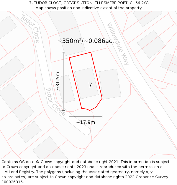 7, TUDOR CLOSE, GREAT SUTTON, ELLESMERE PORT, CH66 2YG: Plot and title map