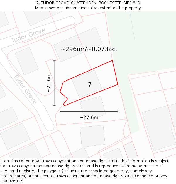 7, TUDOR GROVE, CHATTENDEN, ROCHESTER, ME3 8LD: Plot and title map