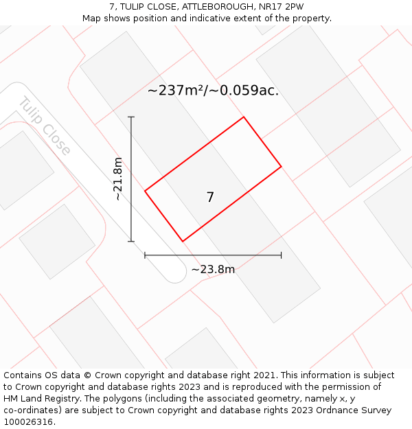 7, TULIP CLOSE, ATTLEBOROUGH, NR17 2PW: Plot and title map