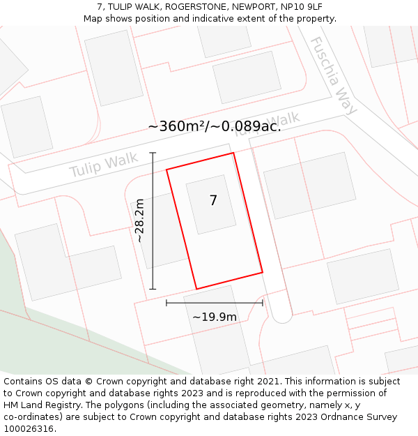 7, TULIP WALK, ROGERSTONE, NEWPORT, NP10 9LF: Plot and title map