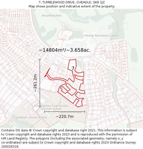7, TUMBLEWOOD DRIVE, CHEADLE, SK8 1JZ: Plot and title map