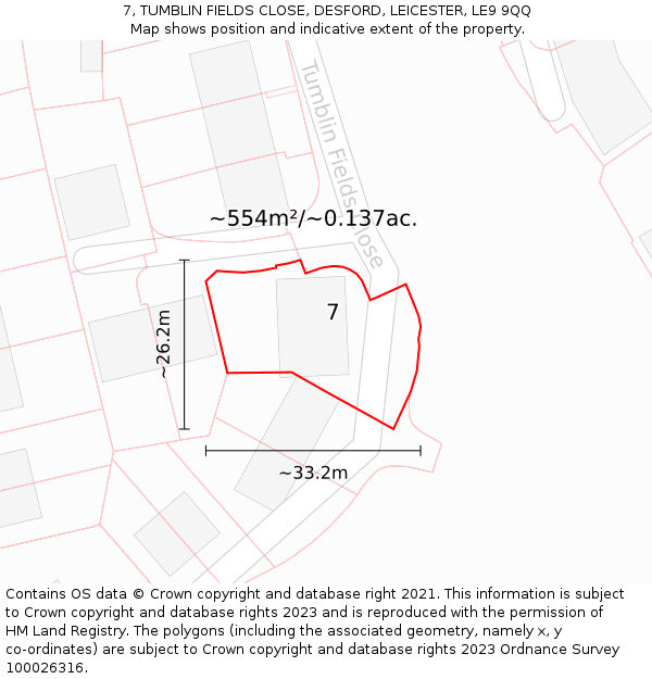 7, TUMBLIN FIELDS CLOSE, DESFORD, LEICESTER, LE9 9QQ: Plot and title map