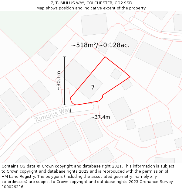 7, TUMULUS WAY, COLCHESTER, CO2 9SD: Plot and title map