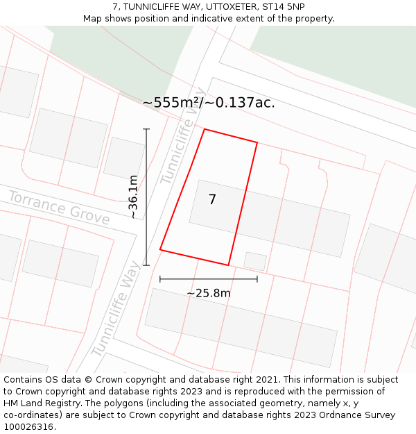 7, TUNNICLIFFE WAY, UTTOXETER, ST14 5NP: Plot and title map