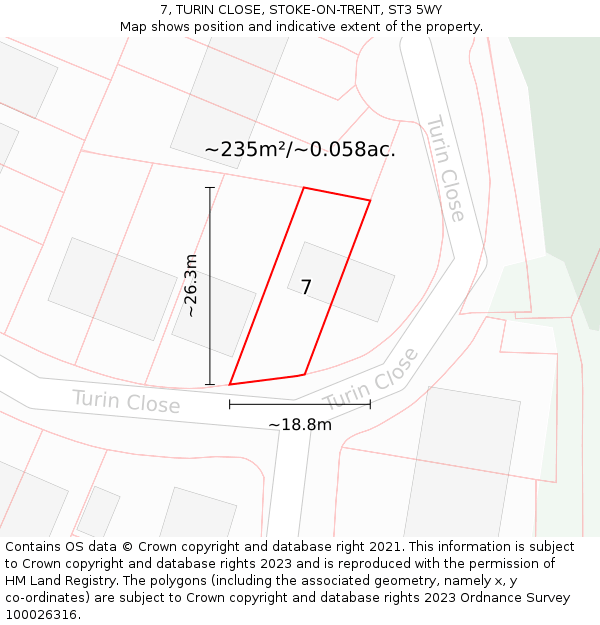 7, TURIN CLOSE, STOKE-ON-TRENT, ST3 5WY: Plot and title map