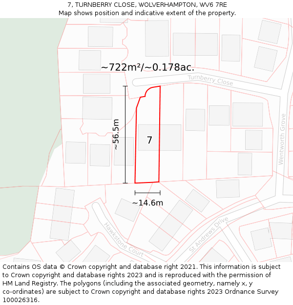 7, TURNBERRY CLOSE, WOLVERHAMPTON, WV6 7RE: Plot and title map
