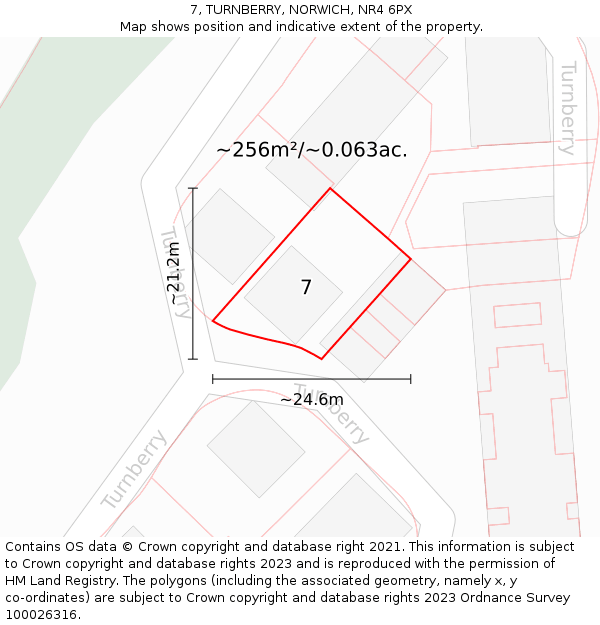 7, TURNBERRY, NORWICH, NR4 6PX: Plot and title map