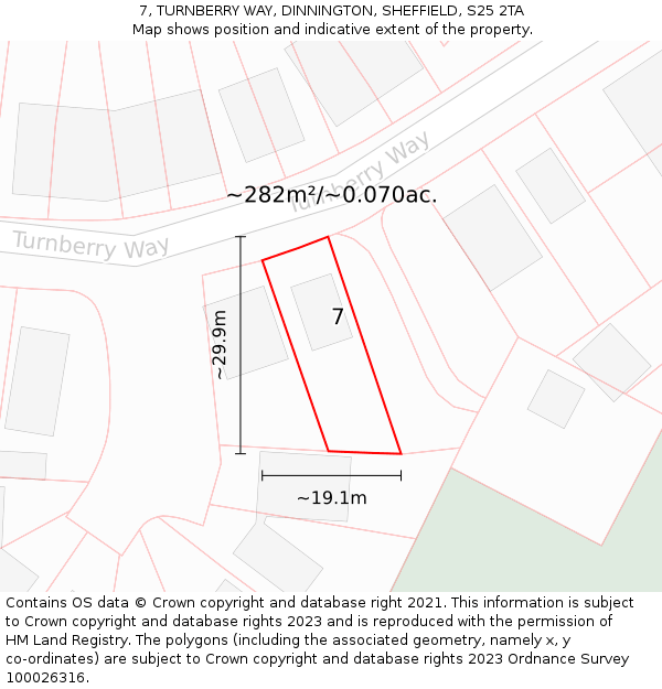7, TURNBERRY WAY, DINNINGTON, SHEFFIELD, S25 2TA: Plot and title map