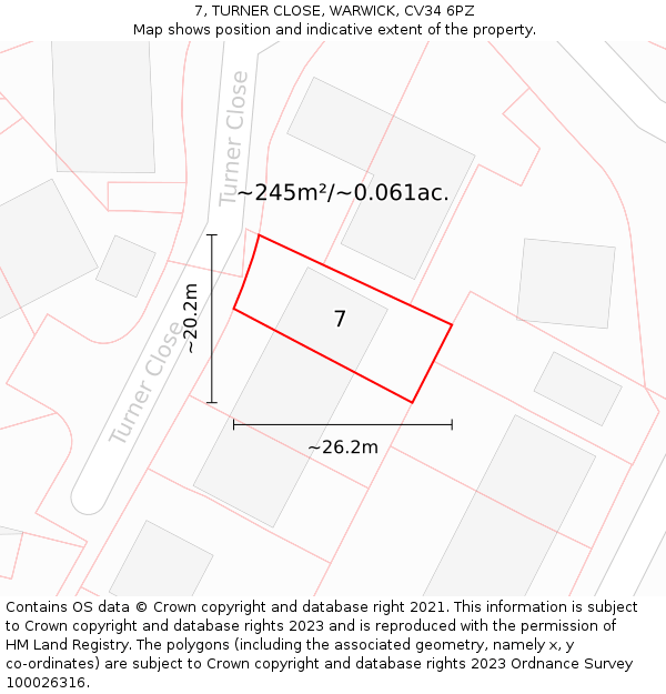 7, TURNER CLOSE, WARWICK, CV34 6PZ: Plot and title map