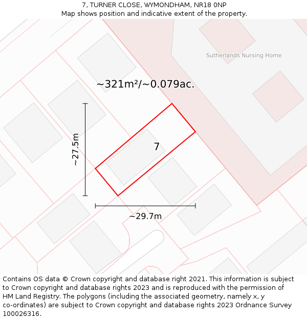 7, TURNER CLOSE, WYMONDHAM, NR18 0NP: Plot and title map