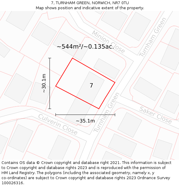 7, TURNHAM GREEN, NORWICH, NR7 0TU: Plot and title map
