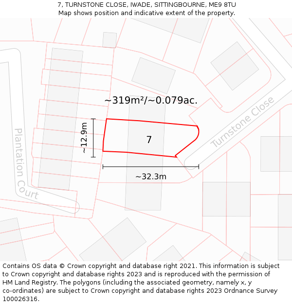 7, TURNSTONE CLOSE, IWADE, SITTINGBOURNE, ME9 8TU: Plot and title map