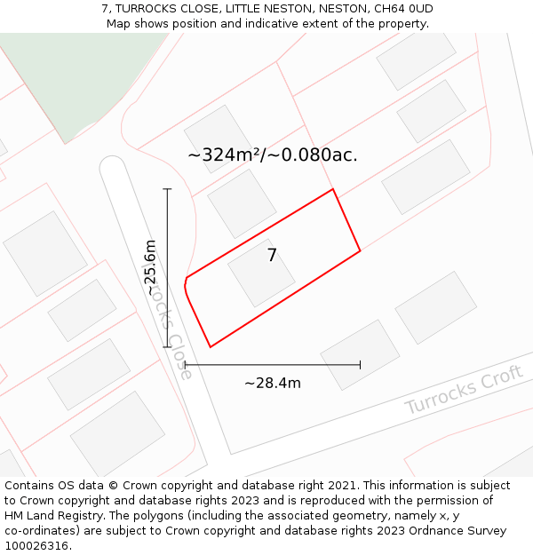 7, TURROCKS CLOSE, LITTLE NESTON, NESTON, CH64 0UD: Plot and title map