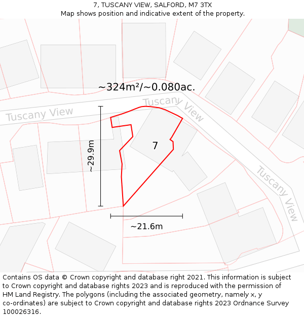 7, TUSCANY VIEW, SALFORD, M7 3TX: Plot and title map