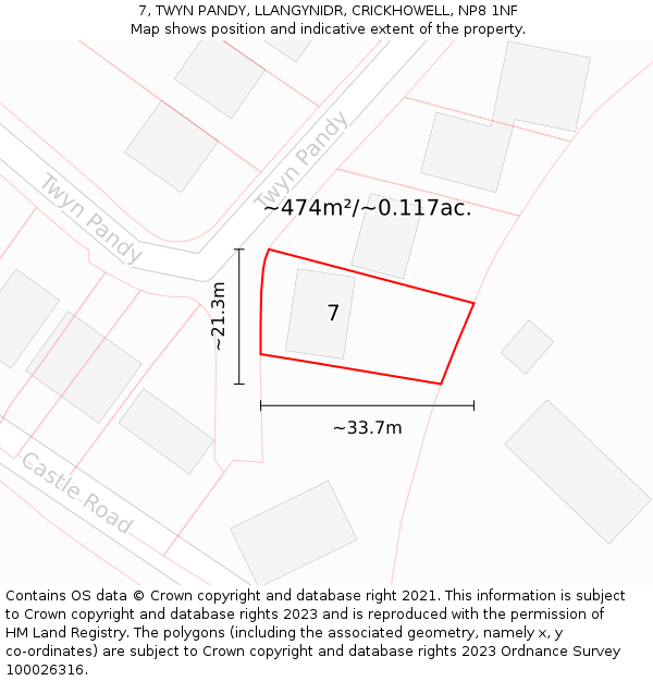7, TWYN PANDY, LLANGYNIDR, CRICKHOWELL, NP8 1NF: Plot and title map