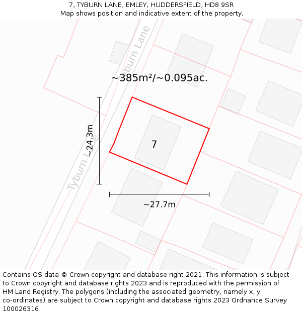 7, TYBURN LANE, EMLEY, HUDDERSFIELD, HD8 9SR: Plot and title map