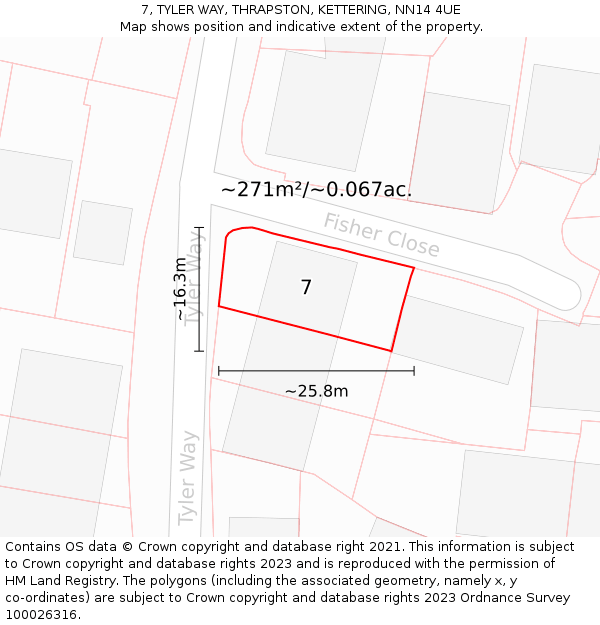 7, TYLER WAY, THRAPSTON, KETTERING, NN14 4UE: Plot and title map