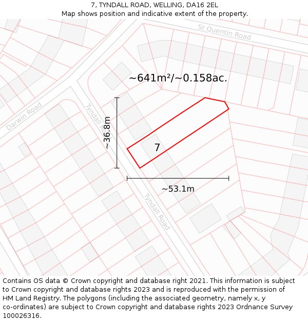 7, TYNDALL ROAD, WELLING, DA16 2EL: Plot and title map