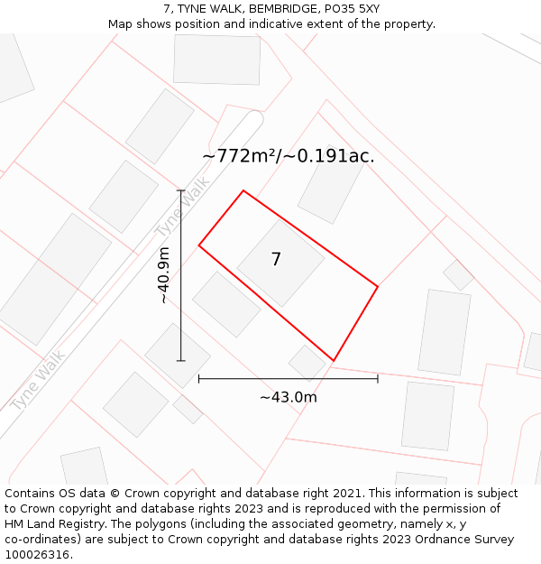 7, TYNE WALK, BEMBRIDGE, PO35 5XY: Plot and title map