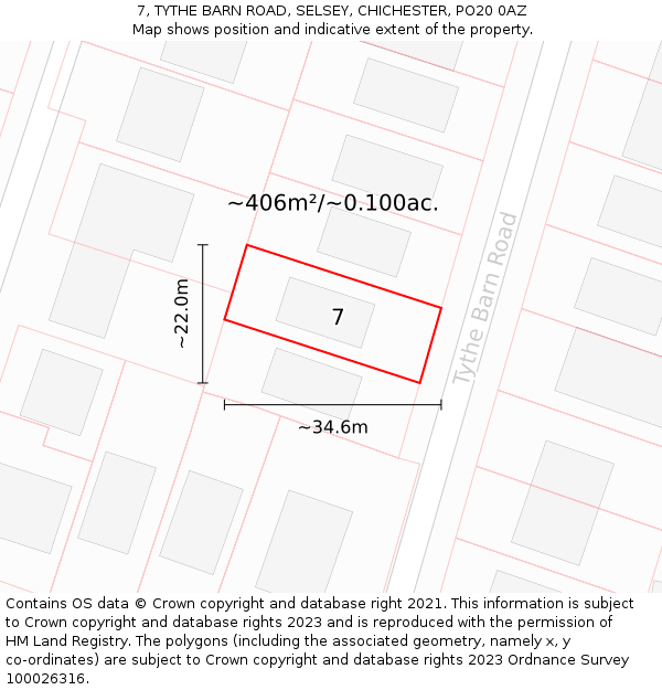 7, TYTHE BARN ROAD, SELSEY, CHICHESTER, PO20 0AZ: Plot and title map