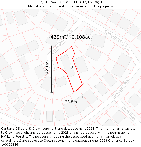 7, ULLSWATER CLOSE, ELLAND, HX5 9QN: Plot and title map