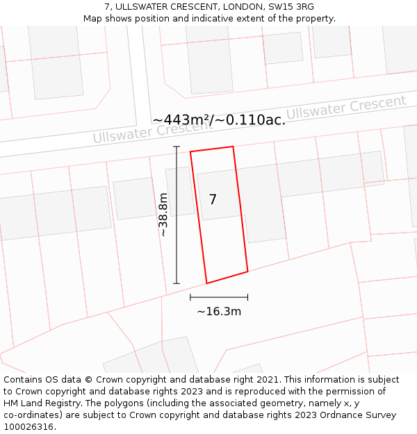 7, ULLSWATER CRESCENT, LONDON, SW15 3RG: Plot and title map