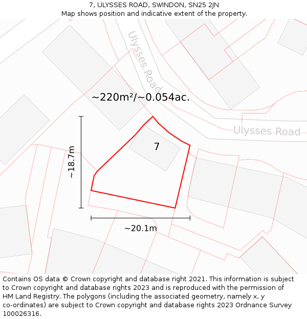 7, ULYSSES ROAD, SWINDON, SN25 2JN: Plot and title map