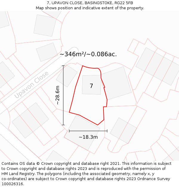 7, UPAVON CLOSE, BASINGSTOKE, RG22 5FB: Plot and title map