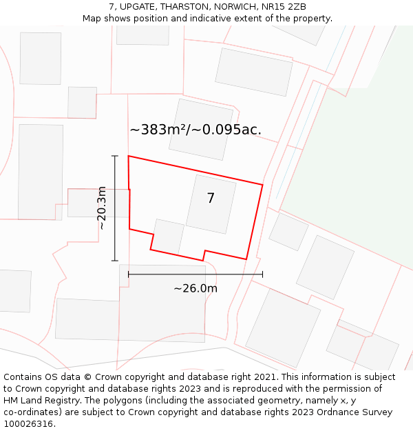 7, UPGATE, THARSTON, NORWICH, NR15 2ZB: Plot and title map