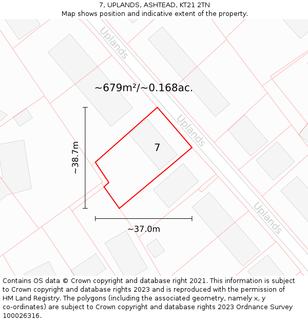 7, UPLANDS, ASHTEAD, KT21 2TN: Plot and title map