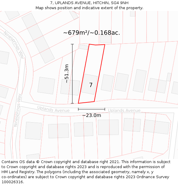 7, UPLANDS AVENUE, HITCHIN, SG4 9NH: Plot and title map