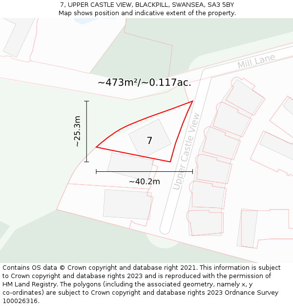 7, UPPER CASTLE VIEW, BLACKPILL, SWANSEA, SA3 5BY: Plot and title map