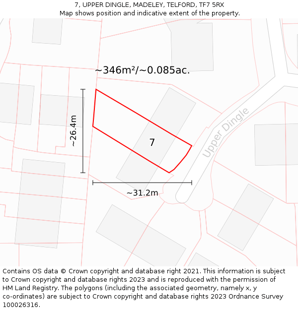 7, UPPER DINGLE, MADELEY, TELFORD, TF7 5RX: Plot and title map
