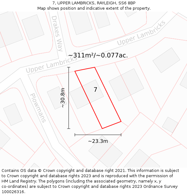 7, UPPER LAMBRICKS, RAYLEIGH, SS6 8BP: Plot and title map