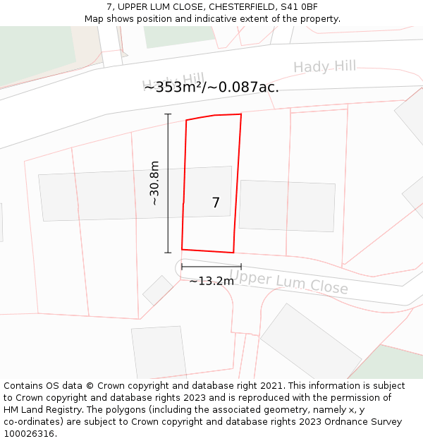 7, UPPER LUM CLOSE, CHESTERFIELD, S41 0BF: Plot and title map