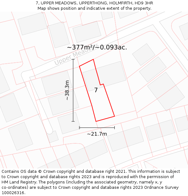 7, UPPER MEADOWS, UPPERTHONG, HOLMFIRTH, HD9 3HR: Plot and title map