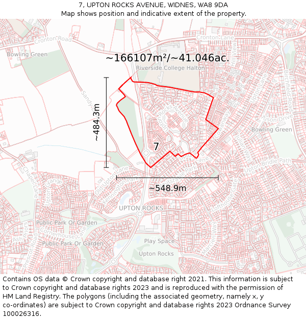 7, UPTON ROCKS AVENUE, WIDNES, WA8 9DA: Plot and title map