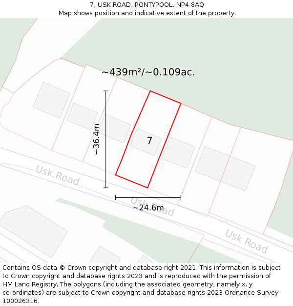 7, USK ROAD, PONTYPOOL, NP4 8AQ: Plot and title map